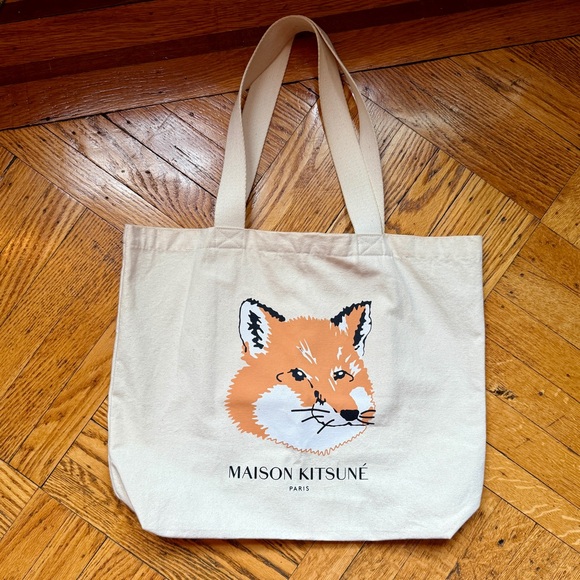 MAISON KITSUNE Handbags - MAISON KITSUNÉ Natural/Cream Canvas Tote with Logo Patch